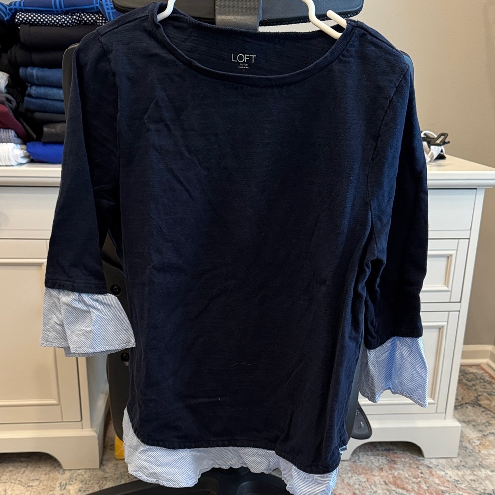 LOFT Navy Blue Layered Sleeve Sweater